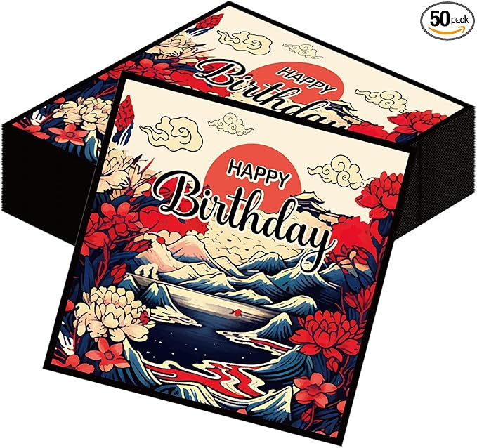 Japanese Hibachi Party Decorations, 50 Sheets Hibachi Birthday Napkins Supplies Disposable, Asian Japanese Style Paper Napkins Supplies Decor for Party (Size 6.5 Inch)