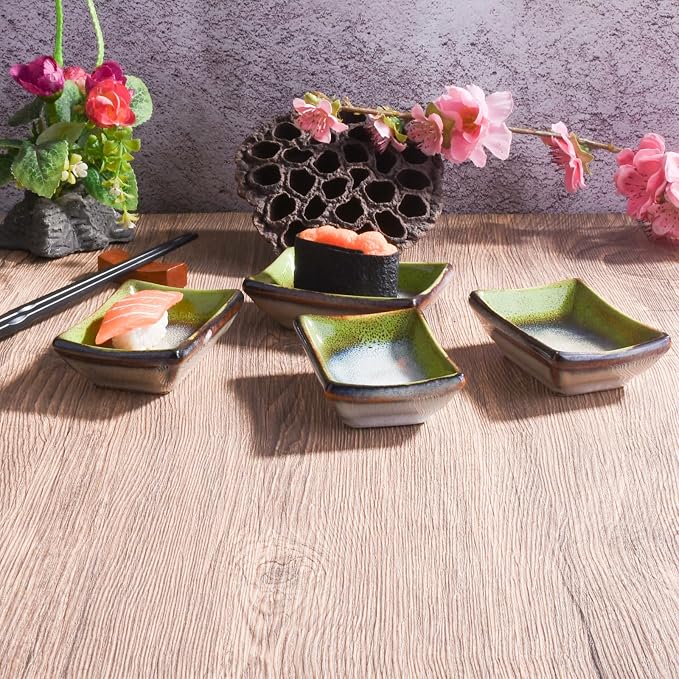 Porcelain Dipping Bowl Set of 4, 3.4" Rectangular Small Soy Sauce Dishes | - Image 4