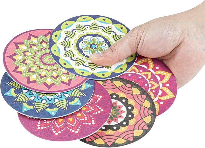 Restaurantware Super Absorbent Coasters 480 Case 4 Inch Assorted Paper Bar Coasters High-Density Pulpboard Beverage Coasters Moisture-Absorbing Durable Drink Coasters - Assorted Designs