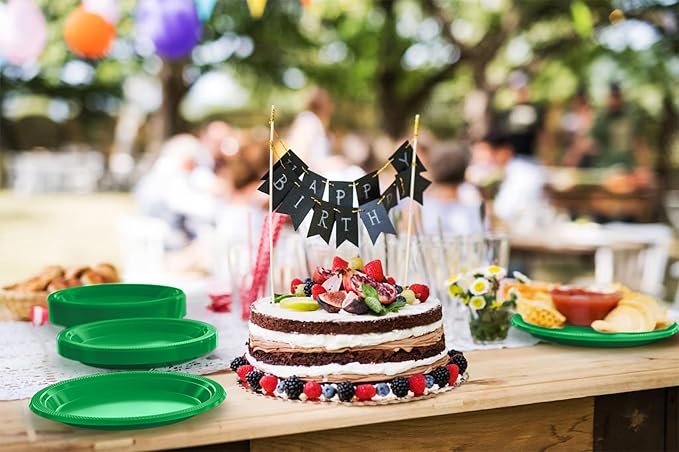 Emerald Green Plastic Plates For Party 9" Emerald Green Disposable Plates Heavy Duty 100 Pcs Plastic Dinnerware Sets Heavy Duty 350 GSM Disposable Dinnerware Set