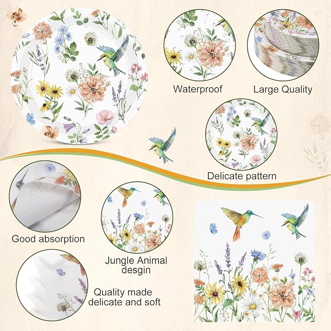 Pickmesh 250 Pcs Spring Wildflower Decoration Floral Hummingbird Themed - Image 3