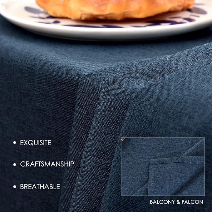 BALCONY & FALCON Square Table Cloth – Waterproof, Wrinkle-Resistant & Dust-Proof Farmhouse Tablecloth for Dining, Kitchen, Party Decorations, Outdoor Patio, Baby Shower (Dark Blue, 55" x 55")