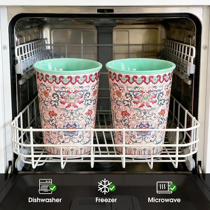 Pink Floral Ceramic Mugs, 12oz Flower Coffee Mug Set of 2, Rose Porcelain Cups - Image 5