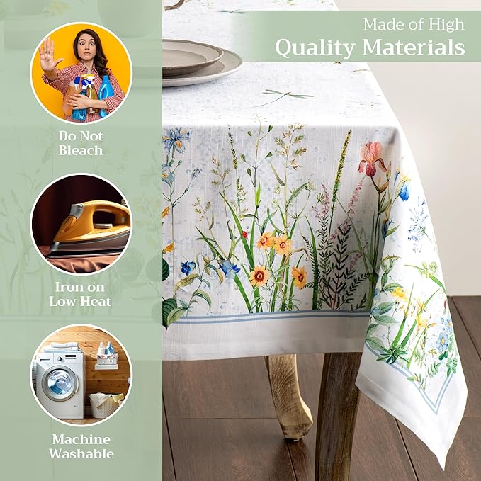Maison d' Hermine Table Cloth Rectangle Table 100% Cotton 70 x 90 Inches Tablecloth Reusable Decorative for Dining Room Farmhouse Home Valentines Day Decorations Spring Summer - Fleurs De Mai