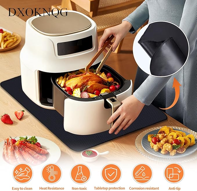 Heat Resistant Appliance Mat, Black, Non-Slip Kitchen Counter Protector, Large Size for Coffee Maker, Blender, Air Fryer (2, 15 * 18)