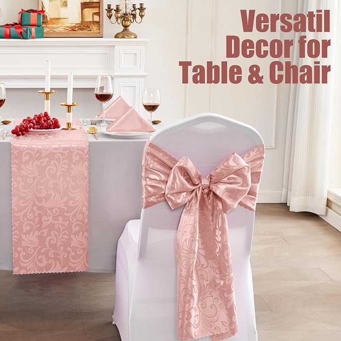 RUDONG M 12 Pack Rose Gold Satin Table Runners 12 x 108 Inch | Long Silky Damask - Image 6
