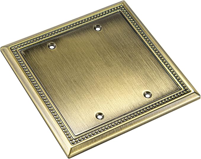 Henne Bery Sunken Pearls Heavy Duty Decorative Wall Plate Switch Plate Outlet Cover (Double Blank, Antique Brass)