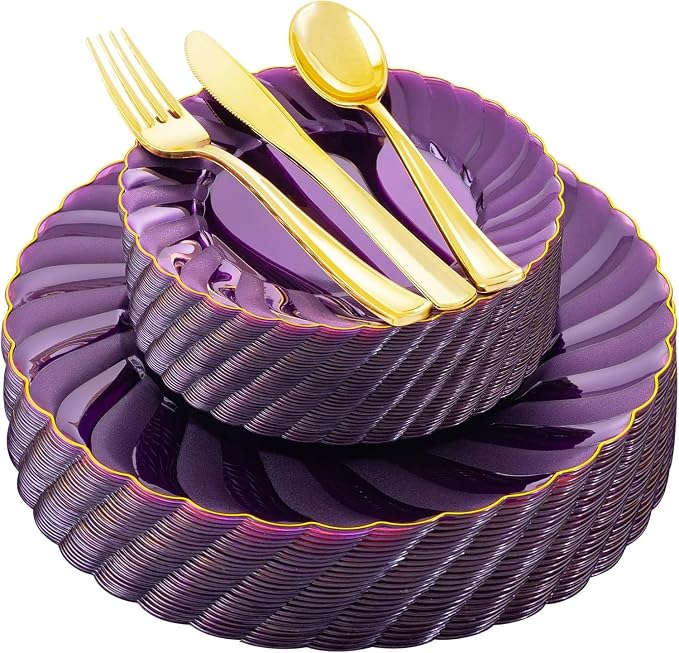 YOUBET 125PCS Clear Purple Plastic Plates by YOUBET