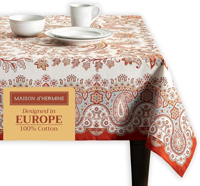 Maison d' Hermine Table Cloth Rectangle Table 100% Cotton 54 x 72 Inches Fall Tablecloth Reusable Everyday Use for Thanksgiving Christmas Decorations Dining Farmhouse Party (Cachemire)
