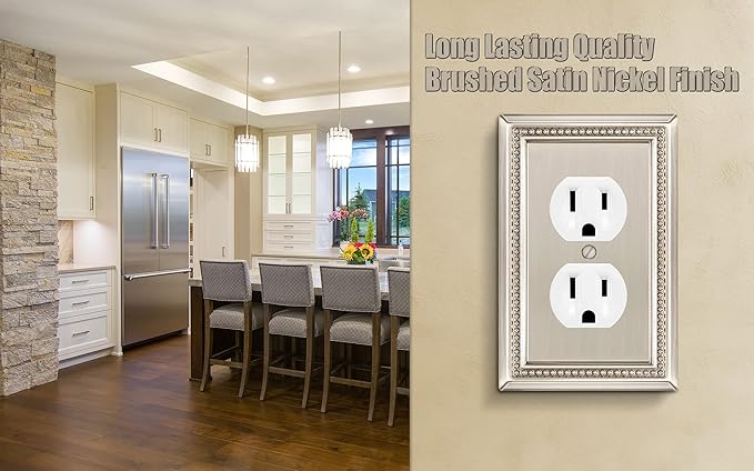 Henne Bery Sunken Pearls Heavy Duty Decorative Wall Plate Switch Plate Outlet Cover (Single Duplex, 2 Pack, Satin Nickel)