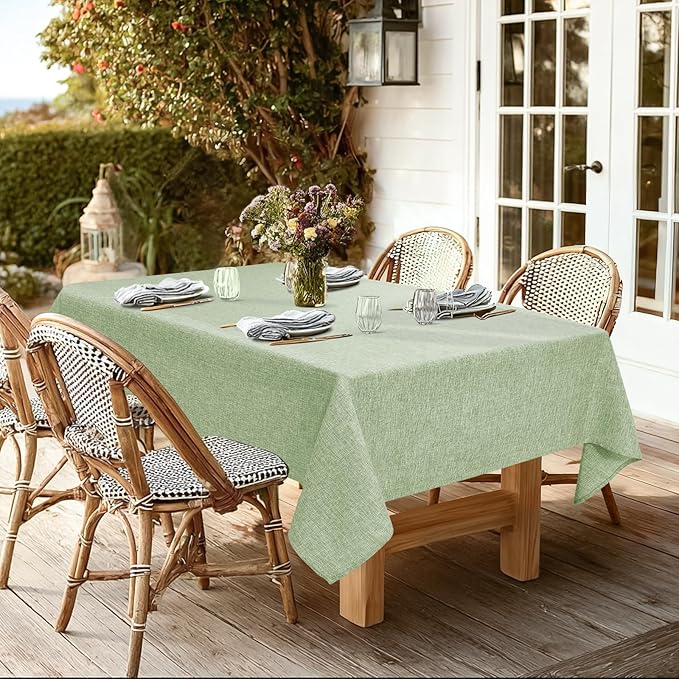 JIUZHEN Rectangle Table Cloth 54 x 108 Inch, Faux Linen Farmhouse Tablecloth Wrinkle and Stain Resistant Decorative Fabric Table Cover for Kitchen, Dining Room, Parties and Camping, Sage Green