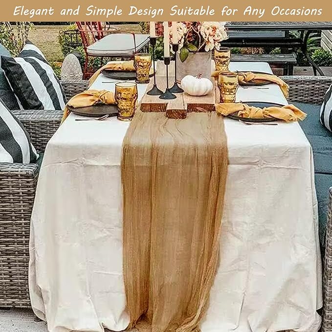 12 Pack Cheesecloth Table Runner 35x72 Inch Boho Gauze Table Runner Rustic Cheese Cloth Long Table Runner Romantic Table Runner for Wedding Bridal Shower Birthday Party Table Decor (Nude)