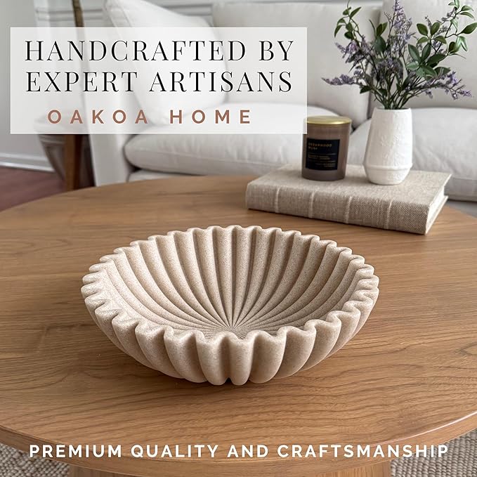 OAKOA Large Decorative Bowl for Home Decor - Purse Bowl Decor - Key Bowl for Entryway Table - Coffee Table Bowl - Organic Modern Home Decor