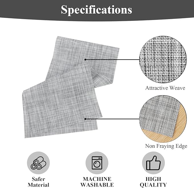 SHACOS Woven Vinyl Table Runners 12 x 54 inch Wipe Clean PVC Weave Table Runners Heat Resistant Runner for Table Indoor Outdoor, Gray White