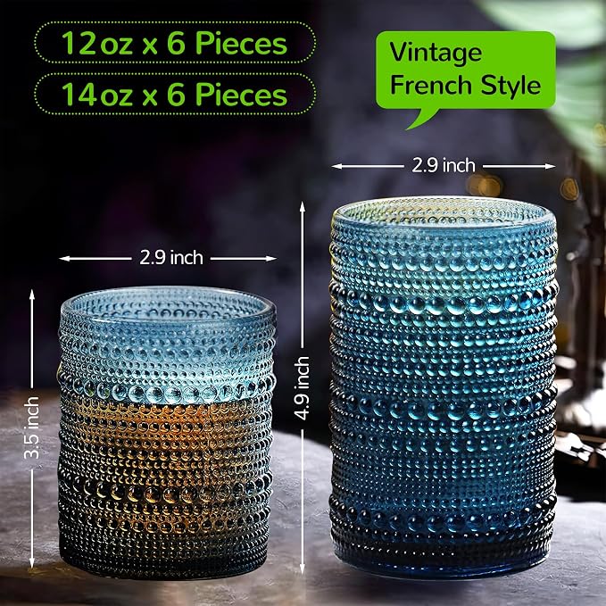 Vintage Hobnail Drinking Glasses Set of 12-14 oz Old Fashioned Glass Cups & 11 - Image 3