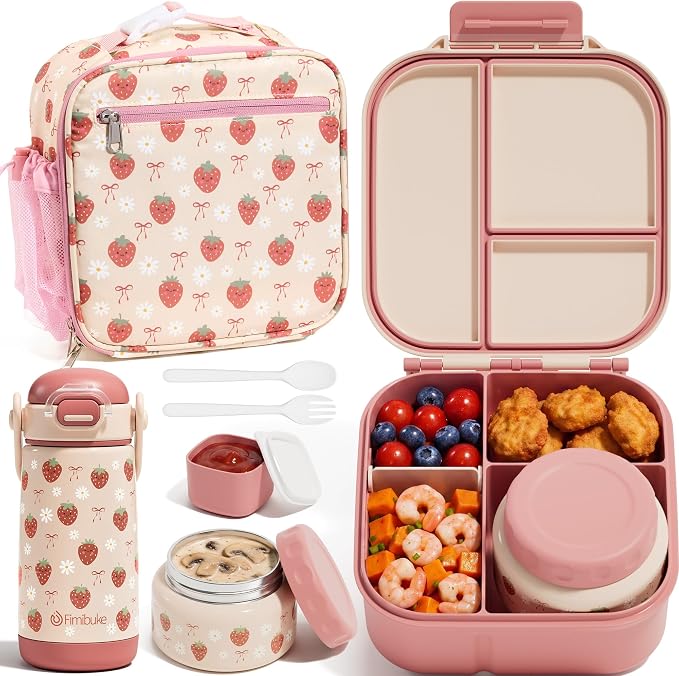 Fimibuke Kids Bento Lunch Box w/Insulated Water Bottle, Lunch Bag & Thermo | by Fimibuke