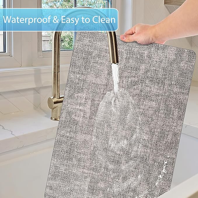 Placemats Set of 12 Washable, Heat Resistant Table Placemats Wipeable Faux Leather Place Mats Non Slip, Waterproof Square Table Mats for Indoor Outdoor, Light Grey