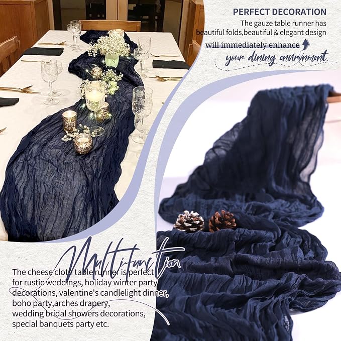 4 Pack Cheesecloth Table Runner 10FT Navy Blue Table Runner Boho Gauze Cheese - Image 6
