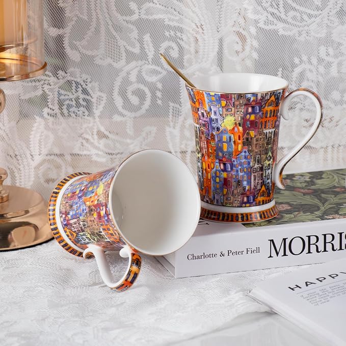 KAMMAK Bone China Coffee Mugs, 9.4oz Floral Tea Cups - Image 4