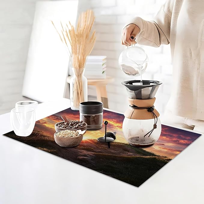 Cross Placemats Set of 6,Sunset Table Mates Non-Slip Heat Resistant Washable Linen Place Mats for Party Kitchen Dining Decoration Indoor Outdoor 12"x18"
