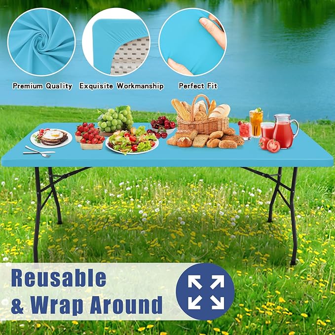 Spandex 4 Foot Rectangle Table Cloth 2 Pack, Elastic Fitted Tablecloths for Picnic, Stretch Washable Patio Table Cover for Outdoor, Camping, Banquet and Parties (Blue Mist, 30"x48")