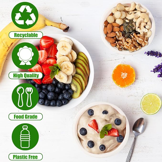 100 Pack 8 oz Disposable Paper Bowls, Heavy-Duty Compostable Bagasse Bowls | - Image 5