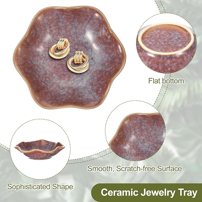 uxcell 1Pcs Ceramics Jewelry Plate, Lotus Leaf Shape Key Holder Bowl for Entryway Table Decor Small Ring Tray Dish Gift for Women Girlfriend, Purple