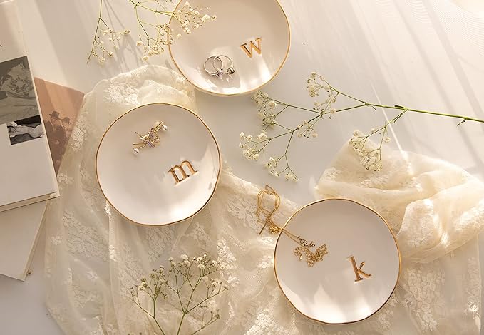 COLLECTIVE HOME - Ceramic Jewelry Tray, Decorative Trinket Dish for Rings Earrings Necklaces Bracelet Watch Keys, Birthday Mother's Day Christmas Gift for Women, 4.75", Glossy (j)