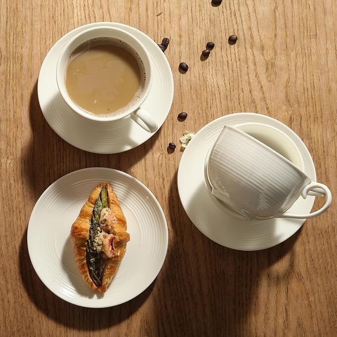12 oz Cappuccino Cups with Saucers, Ceramic Espresso Coffee Cups Set of 4 - Image 7