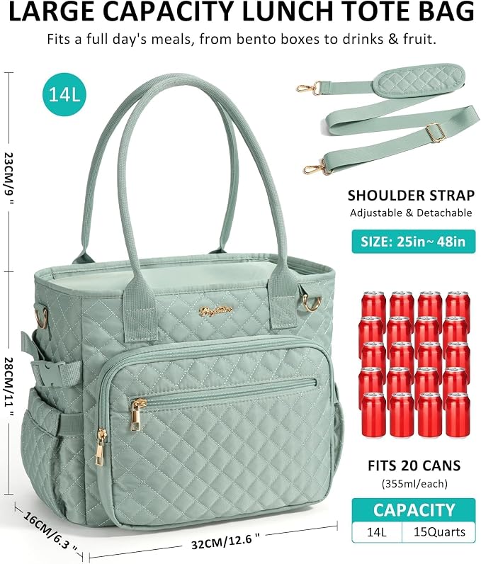 Lunch Box for Women Insulated Lunch Bag Quilted Soft Cooler Tote | 7 Pocket - Image 3