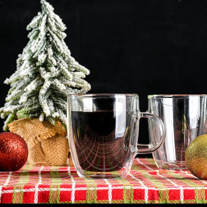 Wlasss Double Wall Insulated Glass Coffee Mugs set of 4-13 oz Clear Hand Blown - Image 4