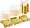 WDF 300PCS White and Gold Plates - Wedding Plastic Dinnerware Set for 50 Guests Include 50 Dinner & 50 Cake Plates, 50 Cutlery, 50 Cups for Wedding Birthday Valentine's Day