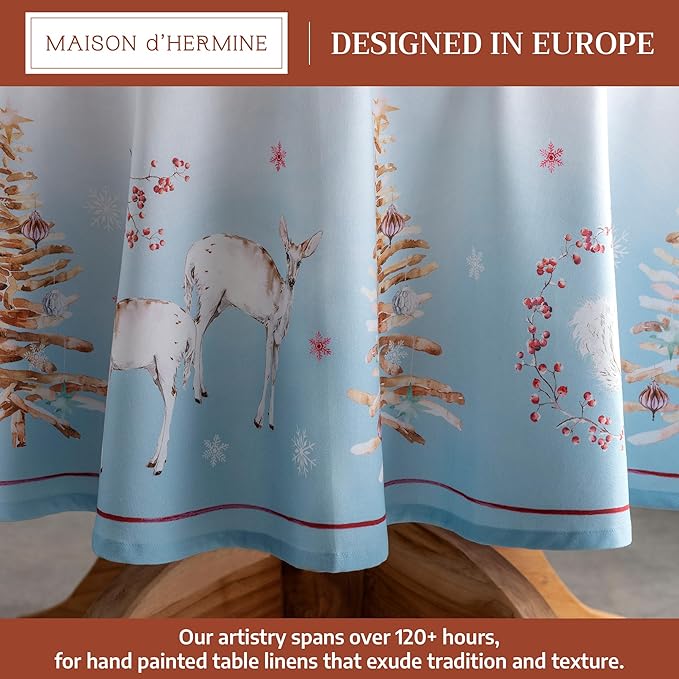 Maison d' Hermine Table Cloth Round Table 100% Cotton 63 Inches Fall Tablecloth Reusable Everyday Use for Thanksgiving Christmas Decorations Dining Farmhouse Party (Fairy Tale Forest)