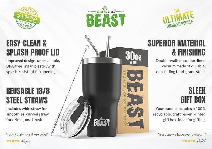 Beast 30 oz Tumbler Stainless Steel Vacuum Insulated Coffee Ice Cup Double Wall - Image 2