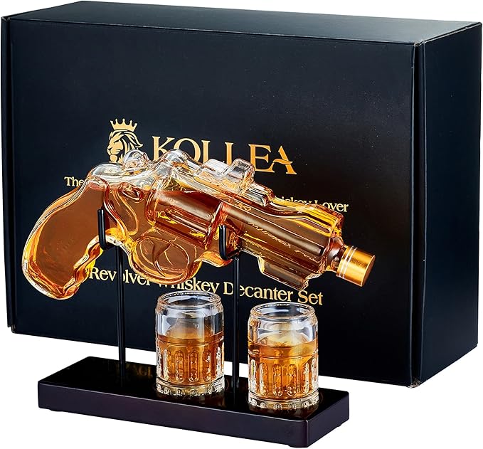 Birthday Gifts for Men Dad, Kollea Gun Whiskey Decanter Set with Shot Glass, Cool Anniversary Ideas for Him Husband Brother, Funny Military Retirement Present, Home Bar Drinking Party, New Year