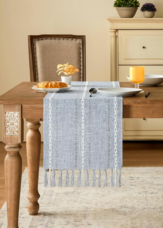 Hemstitched Farmhouse Table Runner, Cotton Linen Table Runners 108 Inches Long - Image 2