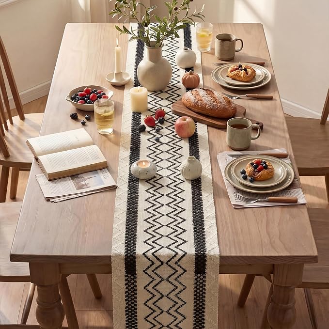 Artoid Mode Black Stripe Diamond Woven Table Runner 12x72 Inch | Holiday - Image 4
