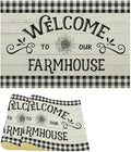 Vintage Farmhouse Placemat Set, Rustic Minimal Black White Check Inspirational Quotes Sketch Sunflower Pattern Home Decoration Linen Table Mats for Dining Room Kitchen Party (17x12in) x2P