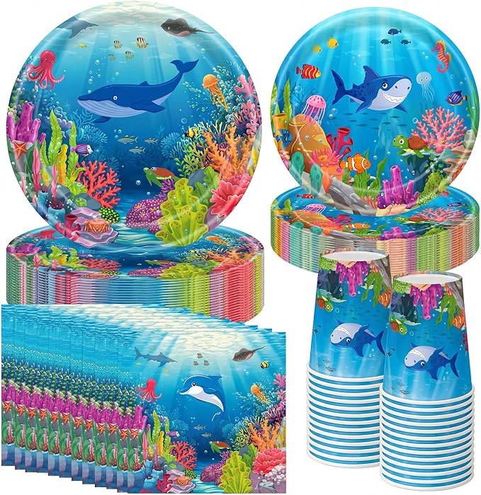 Pickmesh 250 Pcs Under The Sea Party Supplies Ocean Theme Paper Plates Napkins by Pickmesh