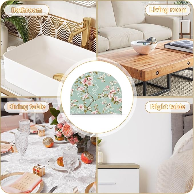 Spring Blossom Flowers Background Napkin Holder for Table Kitchen Decor Acrylic Hearts Paper Napkin Holders for Tissue Dining Room Indoor Outdoor Party Holiday Accessories