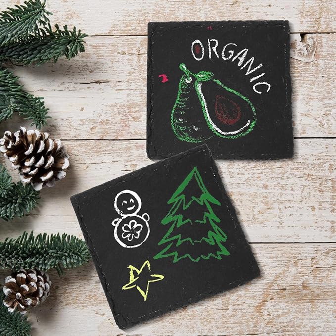 24 Pcs Slate Coasters, 4 inch Black Stone Coaster Set, Square | Laser Engraving - Image 4
