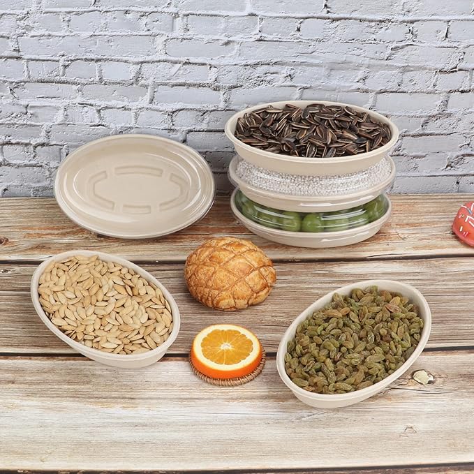 28 oz Oval Disposable bowls with lids,Sugarcane Salad Bowls take away food containers Plant Fibers 50 PACK