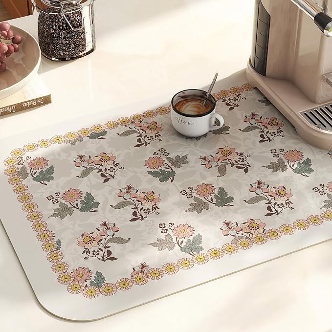 ISAENNE Designer PVC Placemats Set of 6,Rectangular Floral Placemat, Waterproof and Heat-Resistant,Decoration for Kitchen, Dining, Party,Holiday, New Year,12"*17"