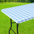 Smiry Rectangle Picnic Table Cloth, Elastic Waterproof Fitted Vinyl Tablecloths, Flannel Backed Buffalo Plaid Table Covers for Dining, Camping, Outdoor (Baby Blue and White, 24" x 48")