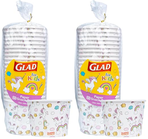 Glad for Kids Unicorns Paper Snack Bowls, Disposable Paper Bowls for-Kids by GladTrashFoodStorage