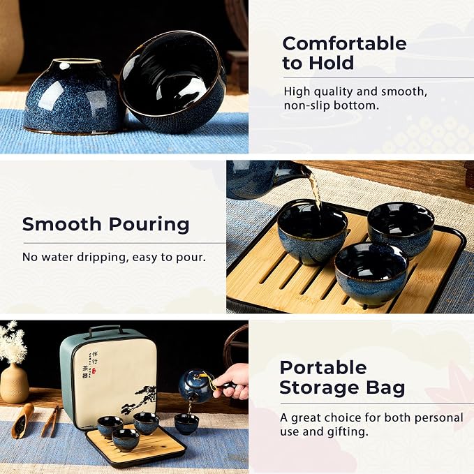 DUJUST Chinese Gongfu Tea Set, Kiln Altered Glaze Porcelain Tea Set - Image 4