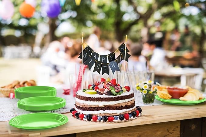 Lime Green Plastic Plates For Party 9" Lime Green Disposable Plates Heavy Duty 100 Pcs Plastic Dinnerware Sets Heavy Duty 350 GSM Disposable Dinnerware Set
