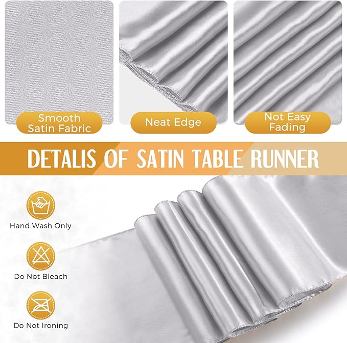 Breling 24 Packs Black and Silver Disposable Plastic Tablecloths and Satin Table Runner Set, 54 x 108 Inch Tablecloth, 12 x 108 Inch Table Runners for Wedding Graduation Birthday Baby Shower