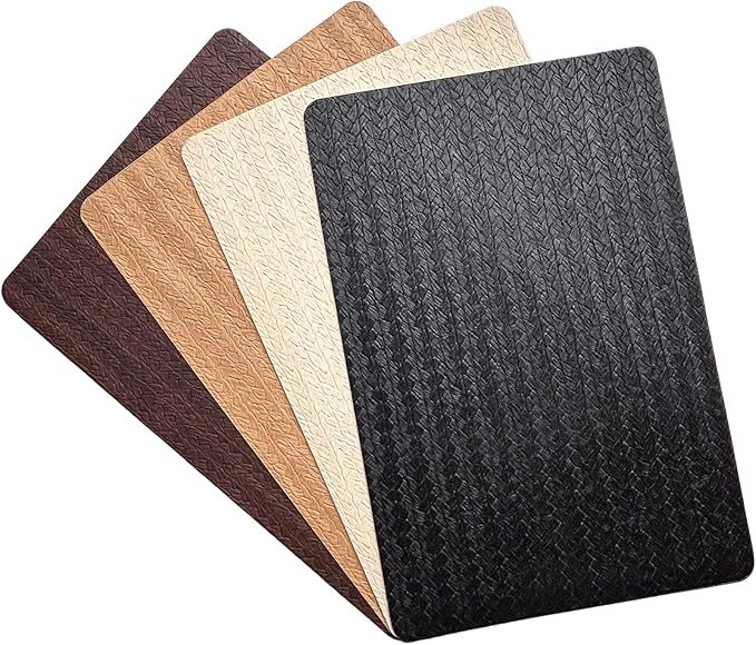 PIGCHCY Waterproof PVC Place Mats Set of 6, Non-Slip Faux Leather Placemats Rattan Pattern Surface Table Mats for Wedding/Birthday Party/Kitchen (18"x12", Cream)