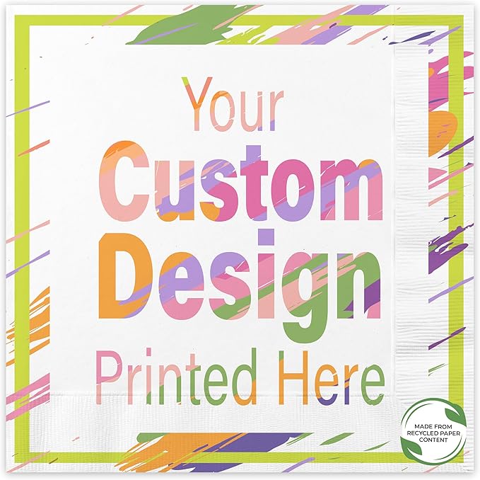 Custom Dinner Napkins - Personalized Recycled Paper Content Napkins - Eco-friendly & Full-Color Digital Printed - Events & Celebrations - Pack of 50 - Coin Edge Embossed Full Coverage, 8"x 8"
